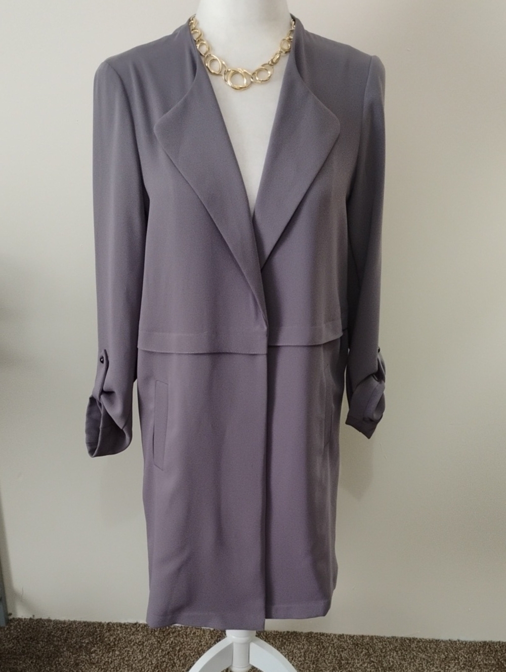 Bar III Lavender-Gray Long Open-Front Blazer